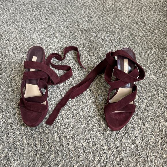 Michael Kors Strappy Lace Up Platform Sandals Heels 39.5 US 9 Burgundy Italy - Picture 2 of 9